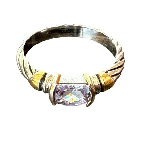 Lavender CZ Cable Band Ring Size 8 10K Gold Estate Jewelry Timeless Style - Picture 1 of 14